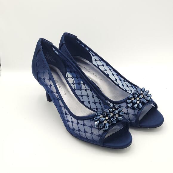 Karen Scott Womens Maralyn peep toe Navy Evening Heels Shoes women's size 8 - Picture 2 of 9